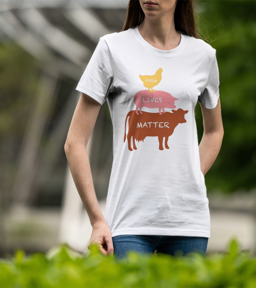 Farm Lives Matter Chicken Pig Cow Stacked Animal T-Shirt