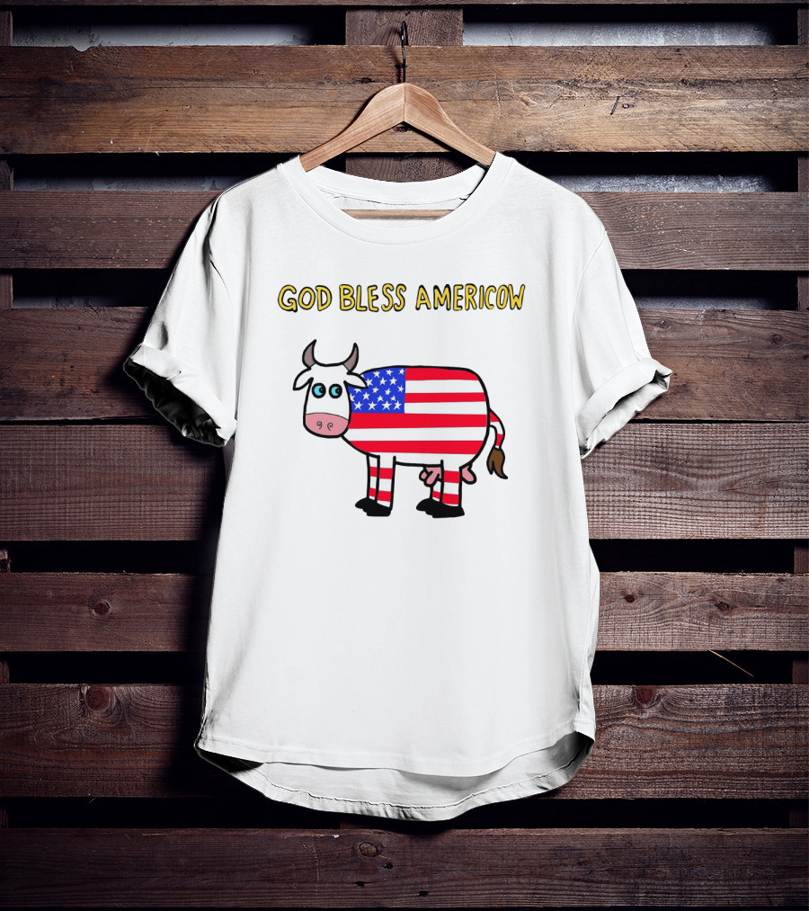 God Bless Americow Patriotic Cow With American Flag T-Shirt