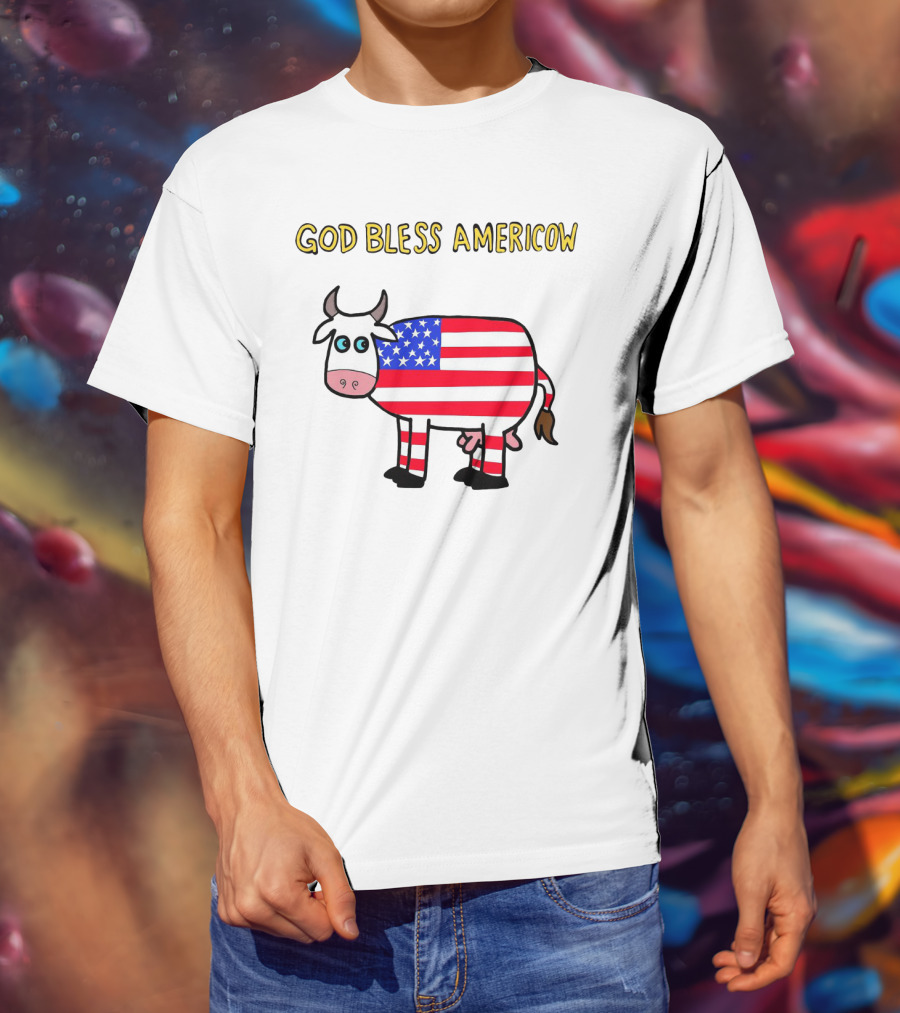 God Bless Americow Patriotic Cow With American Flag T-Shirt