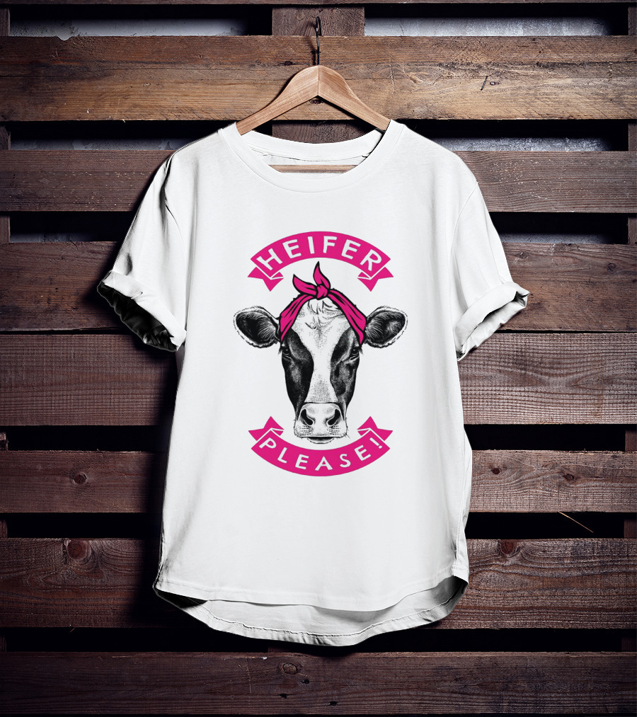 Heifer Please Cow With Pink Bandana Cowgirl T-Shirt