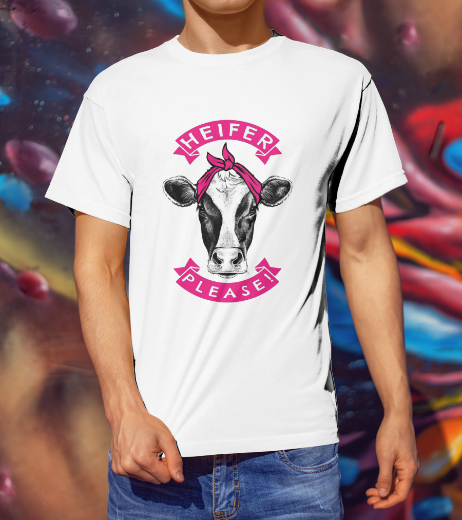 Heifer Please Cow With Pink Bandana Cowgirl T-Shirt
