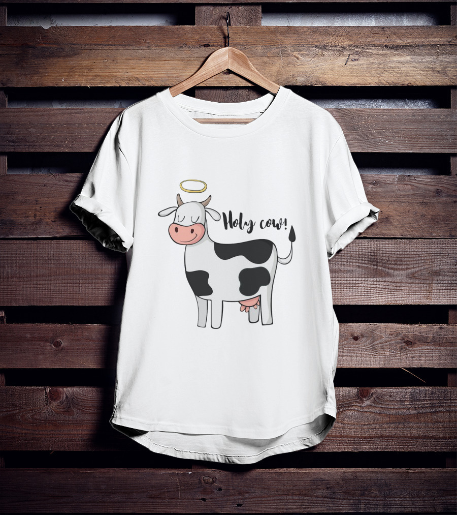 Holy Cow Funny Angelic Cow With Halo Joke T-Shirt