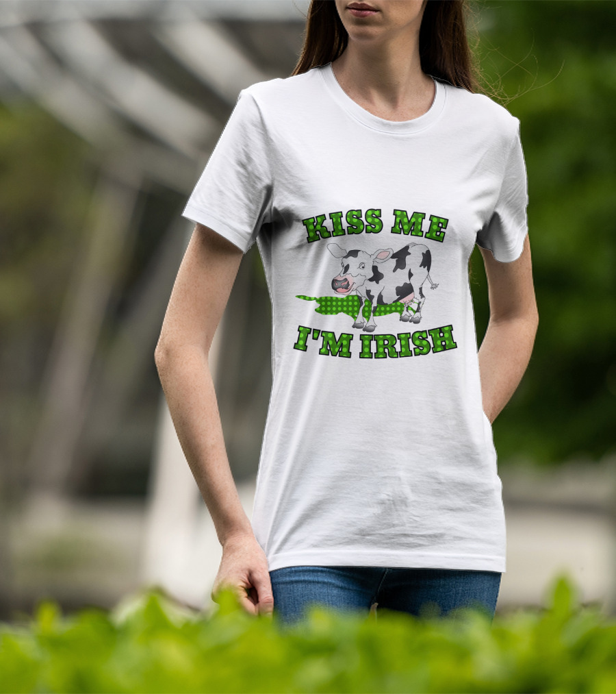 Kiss Me I'm Irish Cow With Green Polka Dot Accents T-Shirt