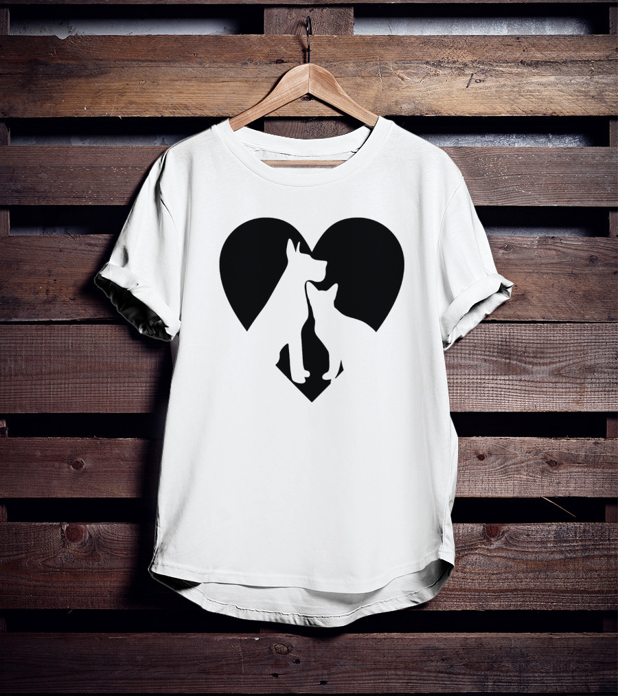 Love Animals Heart Silhouette Featuring Dog And Cat T-Shirt