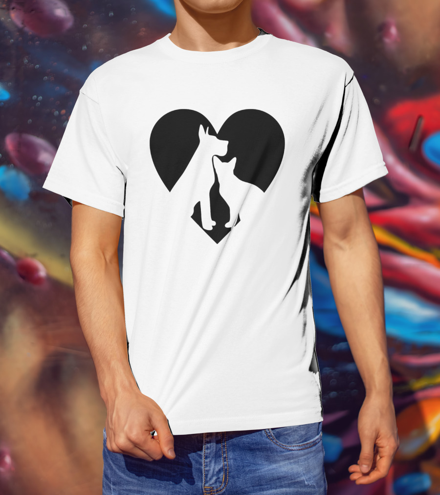 Love Animals Heart Silhouette Featuring Dog And Cat T-Shirt