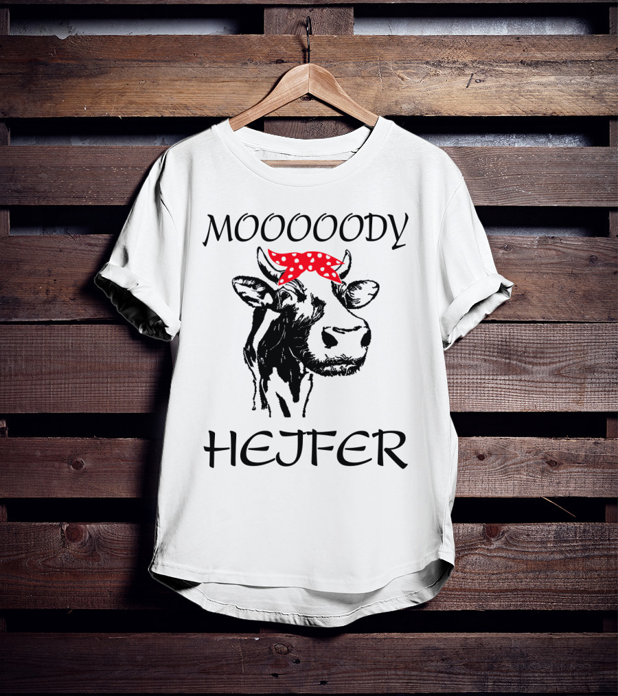 Mooooody Heifer Cow With Red Polka Dot Bandana T-Shirt
