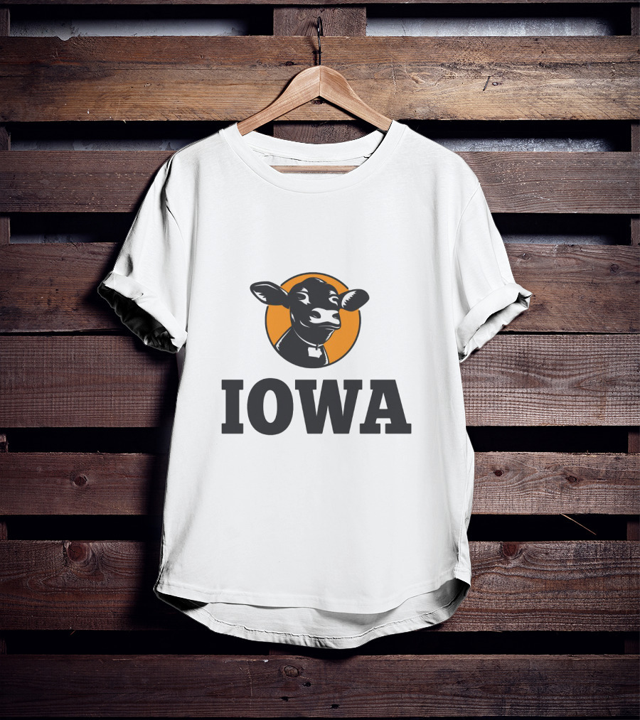 Iowa Love Cow In Black And Orange Circle T-Shirt