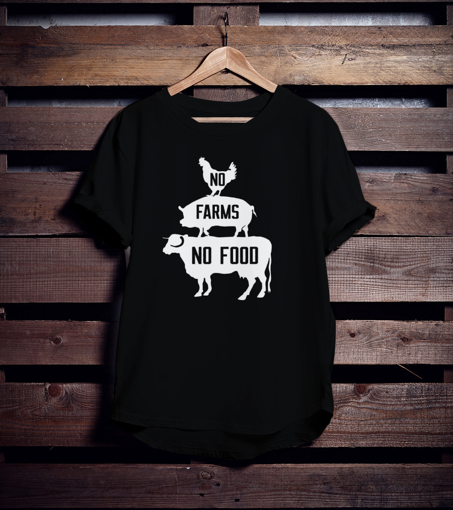 No Farms No Food Stacked Animals Vegan T-Shirt