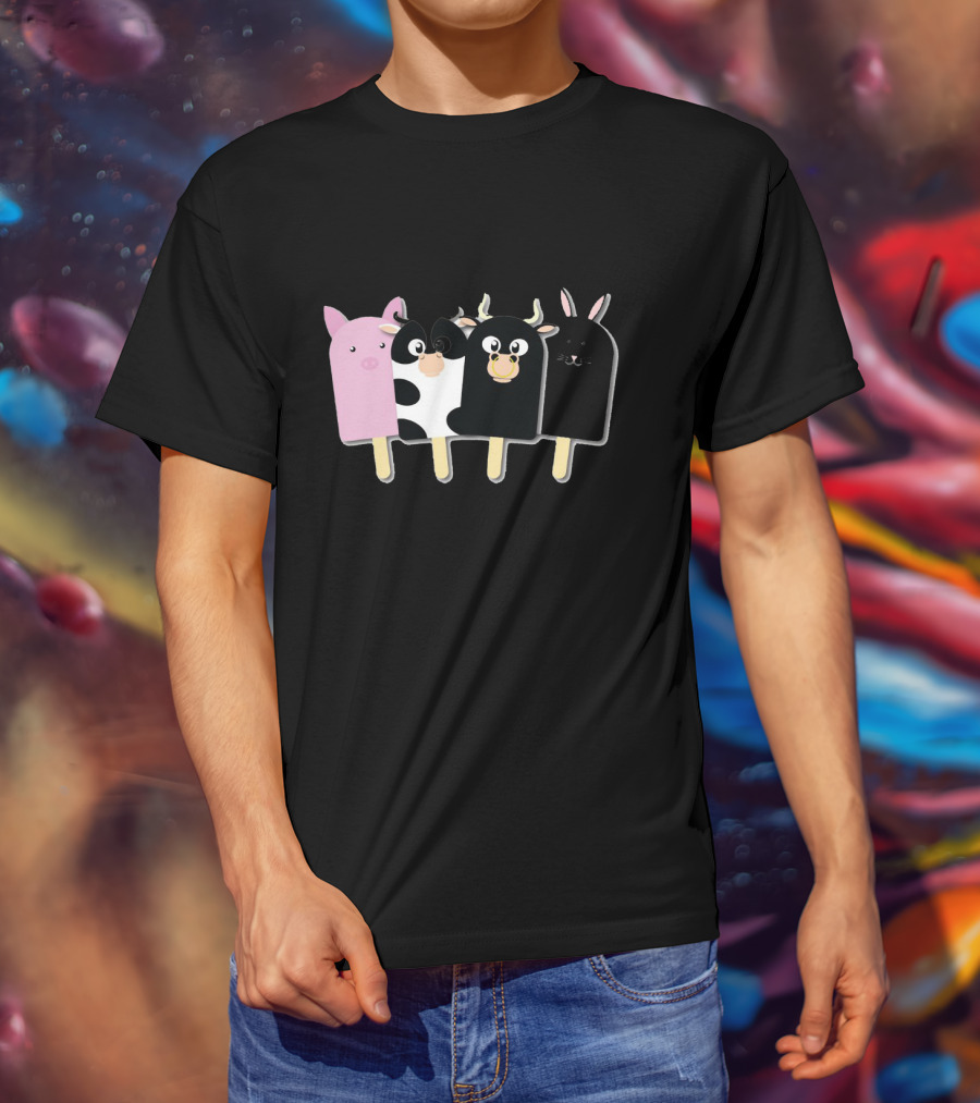 Animal Farm Popsicle Pig Cow Bull Bunny Quartet T-Shirt