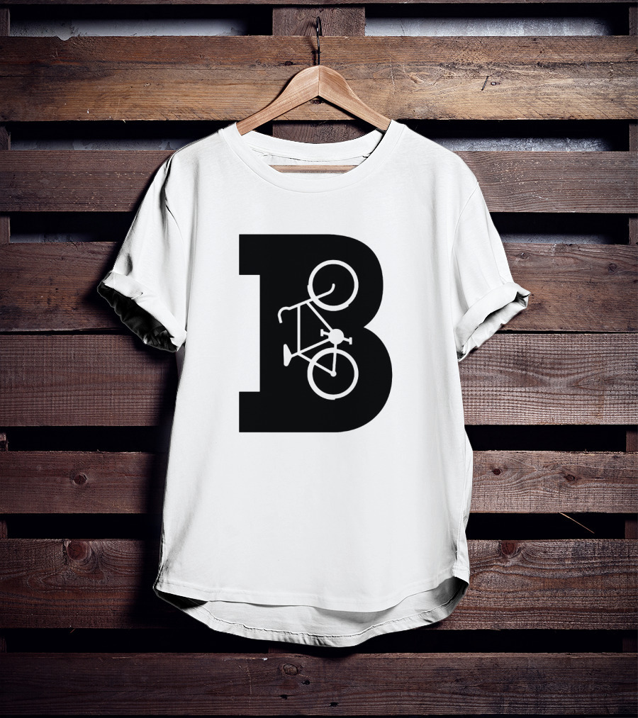 B Letter With Bicycle Motif Design In Bold Black T-Shirt