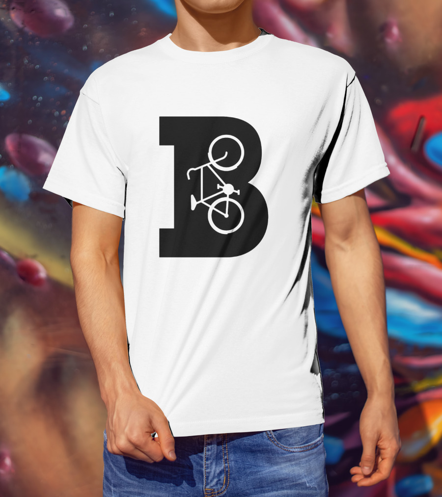 B Letter With Bicycle Motif Design In Bold Black T-Shirt
