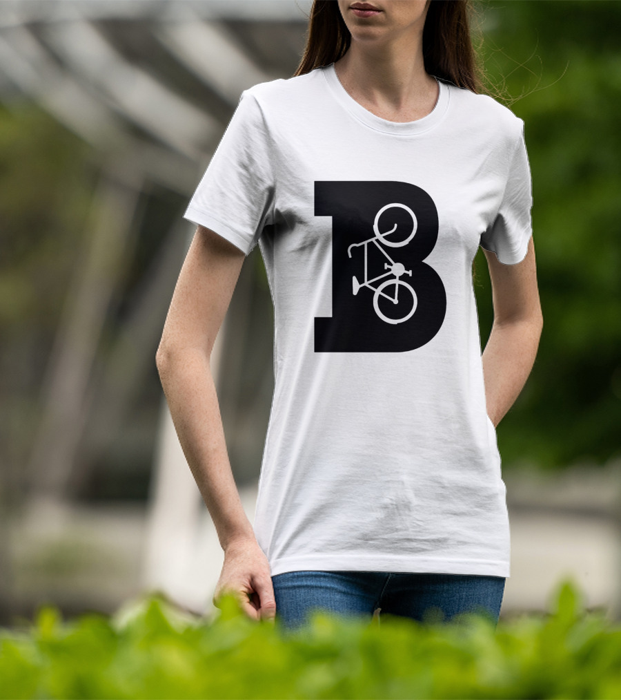 B Letter With Bicycle Motif Design In Bold Black T-Shirt