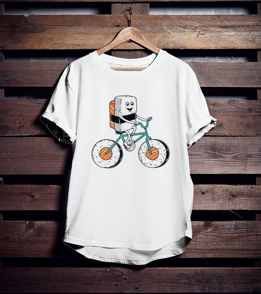 Sushi Roll Bicycle Rider With Salmon Wheel T-Shirt