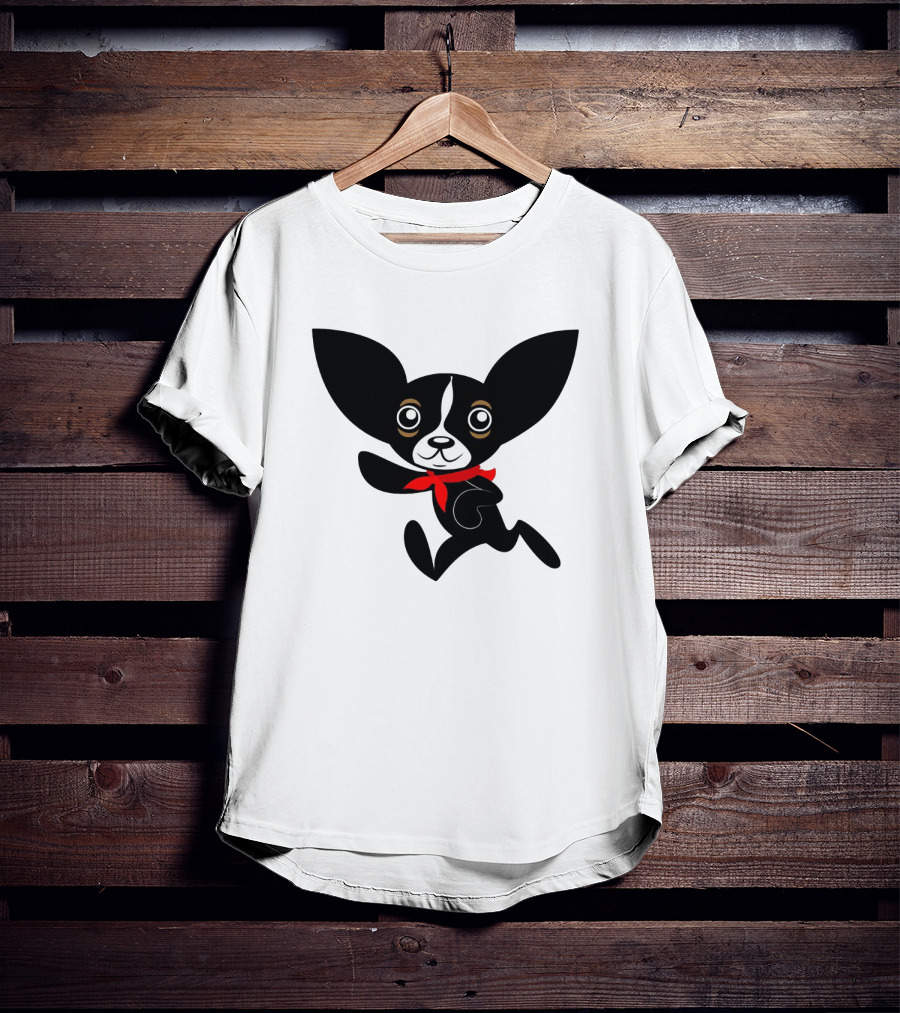 Chihuahua Hola Rico Black And White With Red Bandana Smooth Hair T-Shirt
