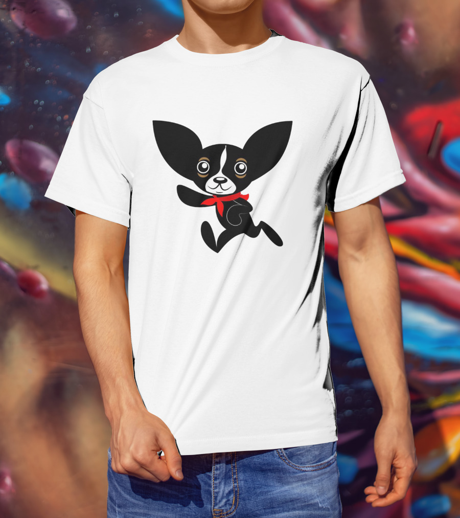 Chihuahua Hola Rico Black And White With Red Bandana Smooth Hair T-Shirt