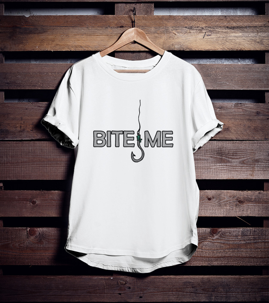 Bite Me Fishing Hook Graphic Humor T-Shirt