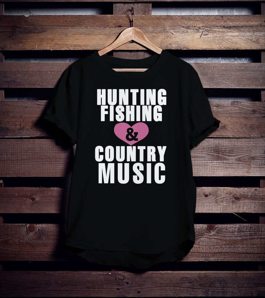 Hunting Fishing And Country Music Heart T-Shirt