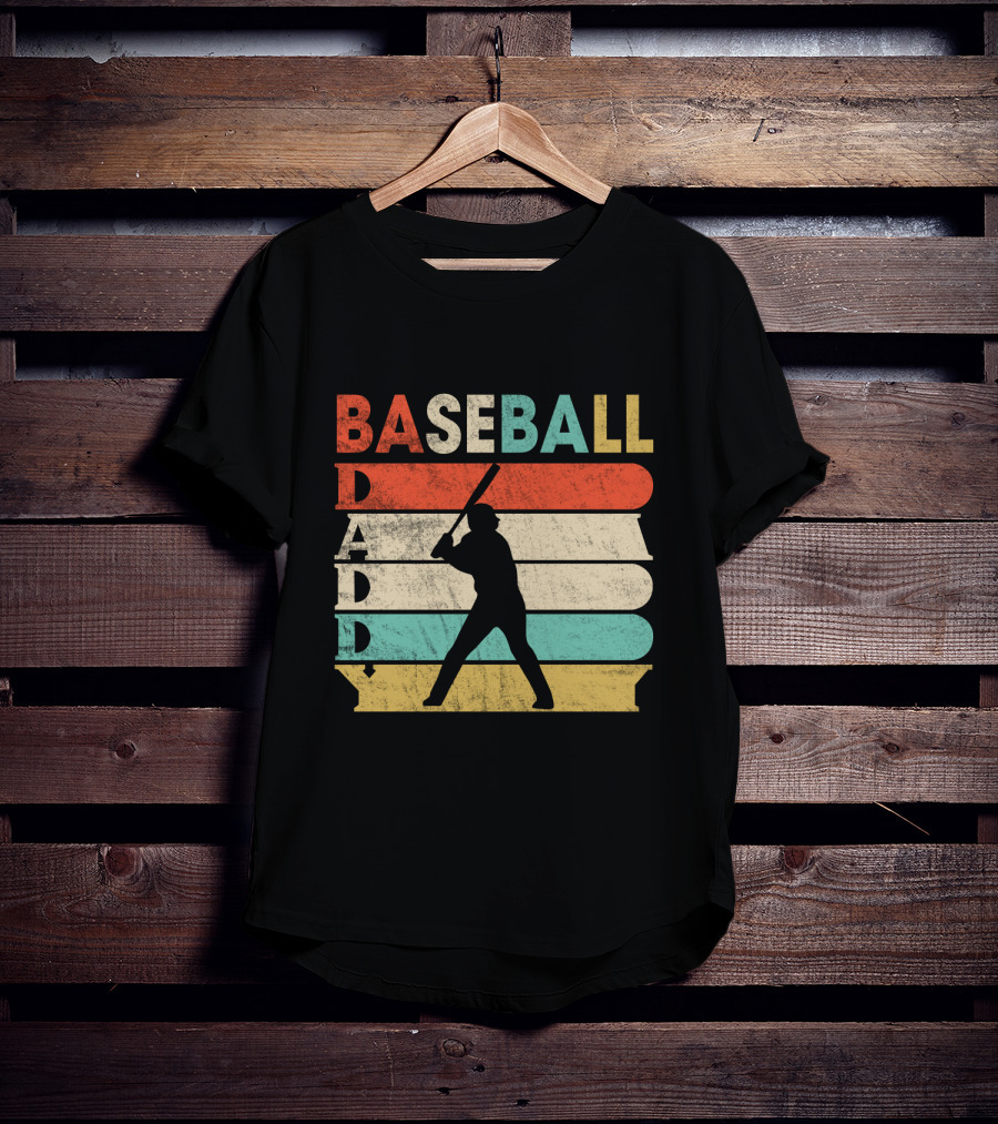 Retro Baseball Daddy Vintage Stripes Silhouette Batter T-Shirt