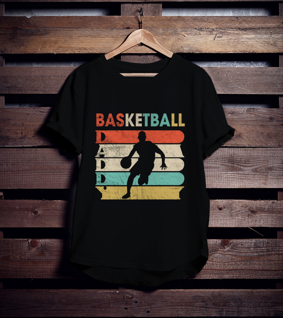 Basketball Daddy Retro Silhouette Player Vintage Stripes T-Shirt
