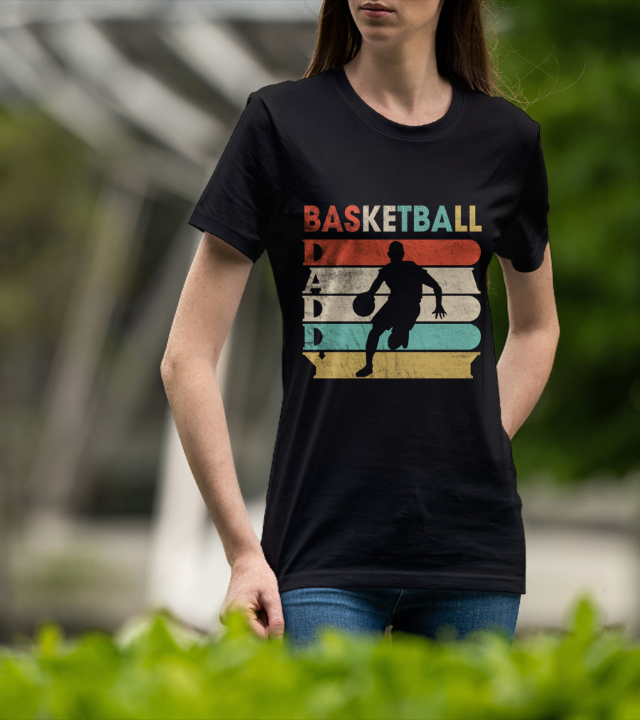 Basketball Daddy Retro Silhouette Player Vintage Stripes T-Shirt