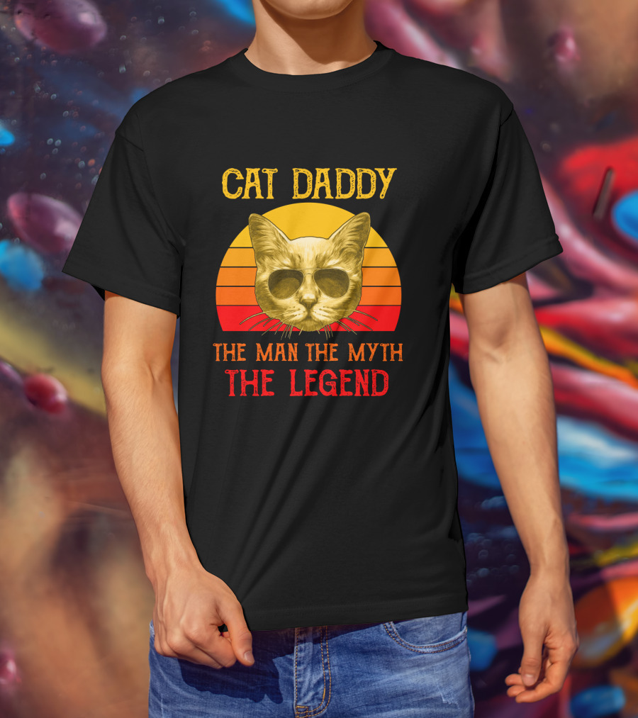 Cat Daddy The Man The Myth The Legend Retro Sunglasses Cat T-Shirt