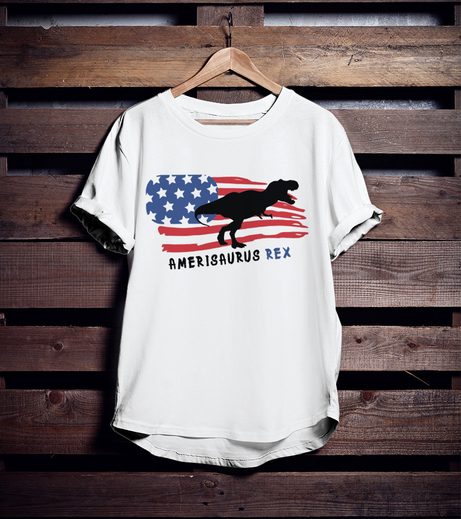 Amerisaurus Rex Dinosaur Silhouette With American Flag T-Shirt