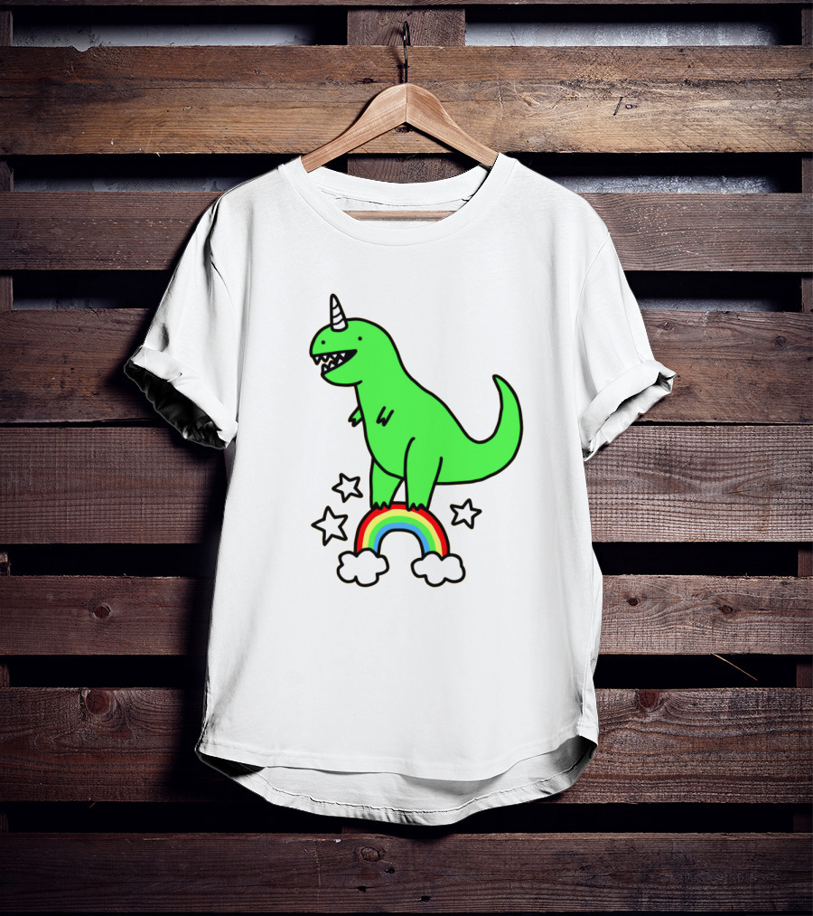 Unicorn Dinosaur With Stars And Rainbow T-Shirt