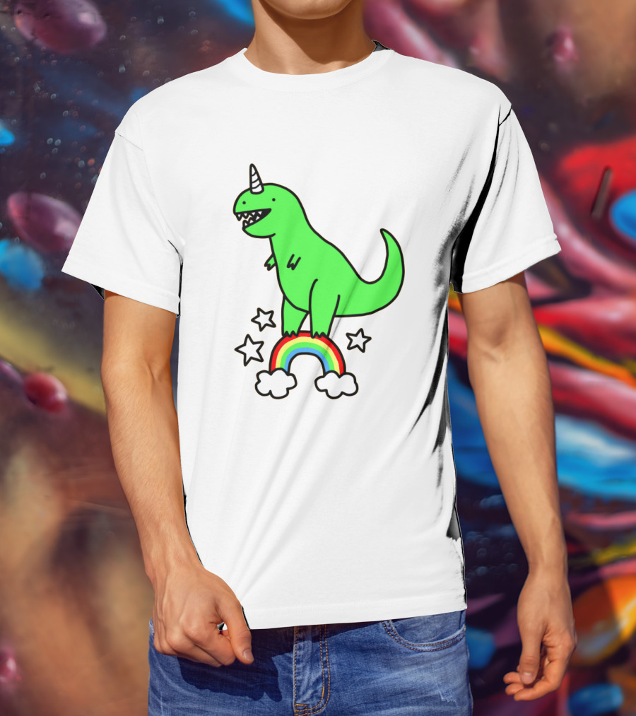 Unicorn Dinosaur With Stars And Rainbow T-Shirt