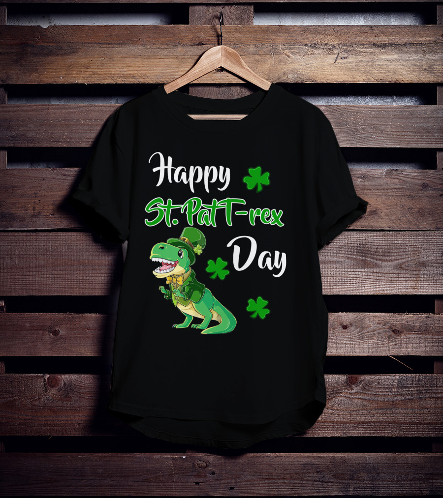 Happy St. Patrick's Day T-Rex Dinosaur With Shamrocks T-Shirt