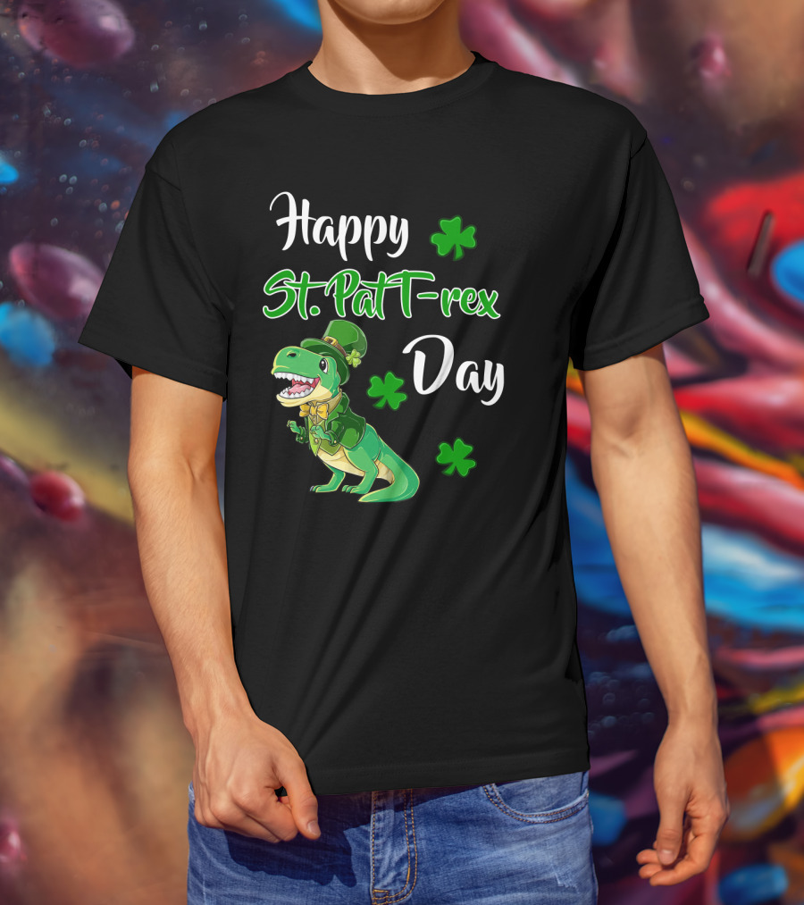 Happy St. Patrick's Day T-Rex Dinosaur With Shamrocks T-Shirt