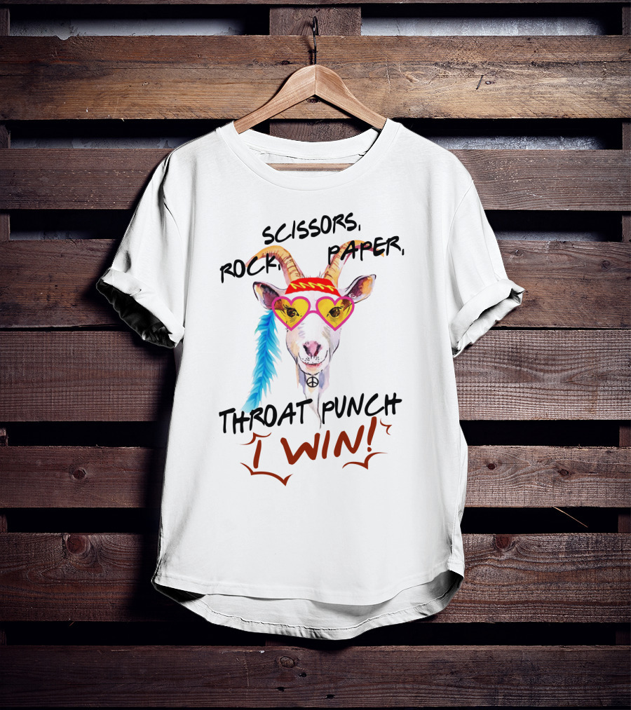 Scissors Rock Paper Goat Throat Punch I Win Peace Sign Heart Glasses T-Shirt