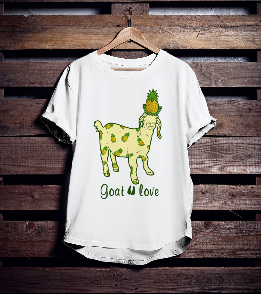 Goat With Pineapple Patterns And Text 'Goat Love' T-Shirt