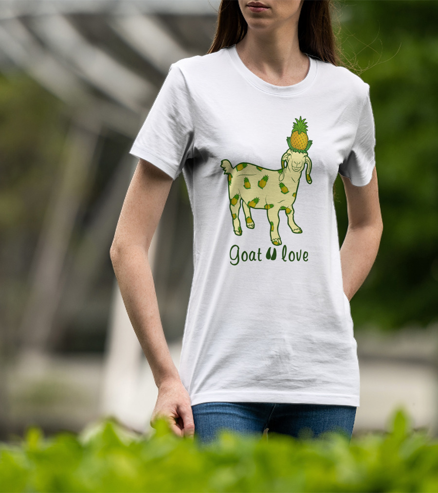 Goat With Pineapple Patterns And Text 'Goat Love' T-Shirt