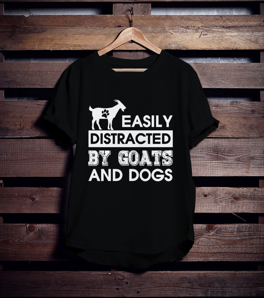 Easily Distracted By Goats With Paw Print And Dogs Enthusiast T-Shirt