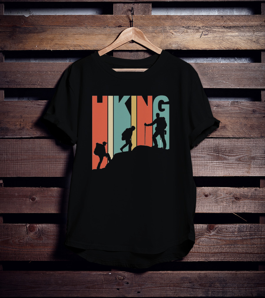 Retro Gradient Hiking Silhouette Adventure T-Shirt