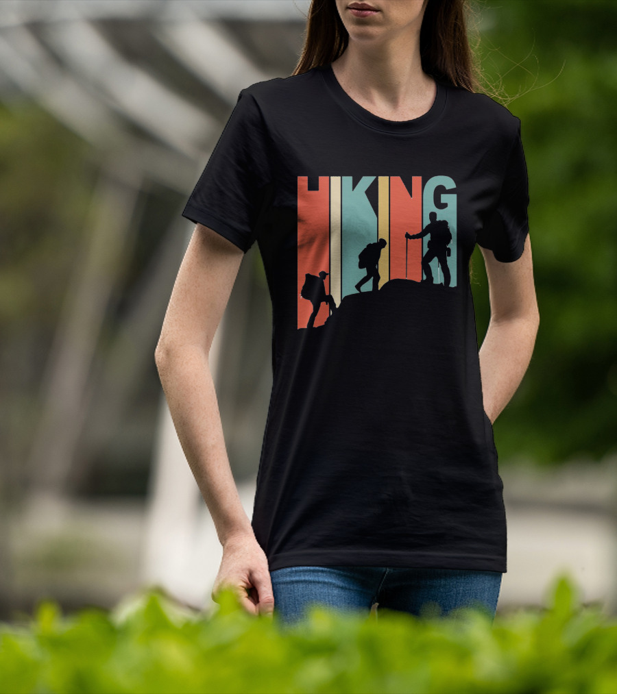 Retro Gradient Hiking Silhouette Adventure T-Shirt
