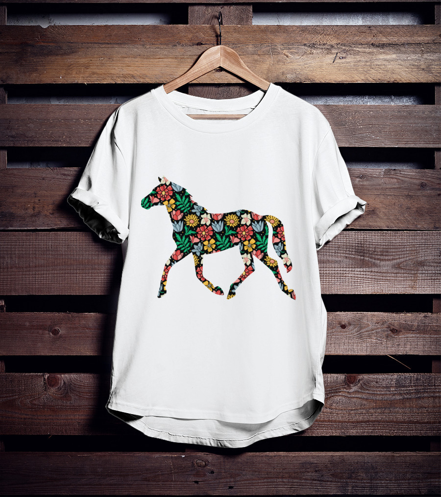 Floral Horse Pattern Vibrant Flower T-Shirt