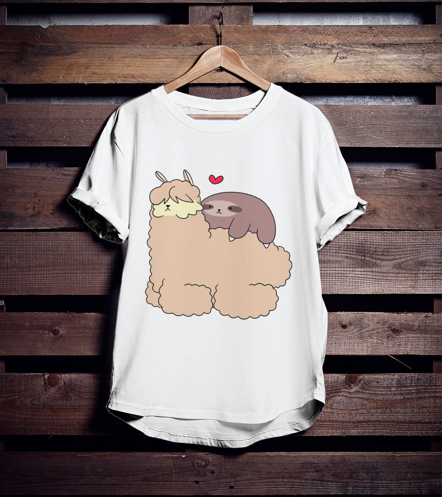 Sloth Loves Alpaca Heartwarming Cuddle Embrace With Cute Llama Vibes T-Shirt