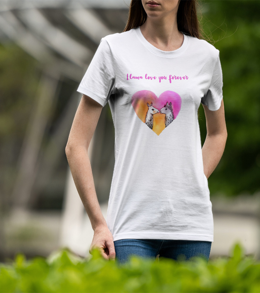 Llama Love You Forever Heart With Two Llamas T-Shirt