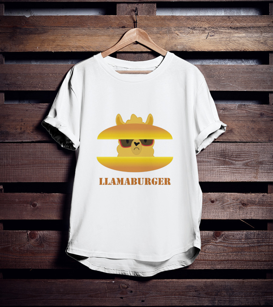 LLAMABURGER Sad Llama With Glasses Between Burger Pieces T-Shirt
