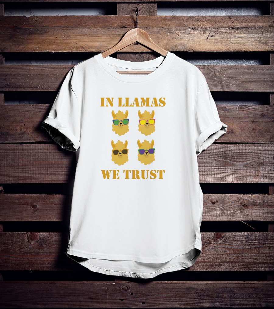 In Llamas We Trust With Cool Sunglasses Wearing Llama Heads T-Shirt