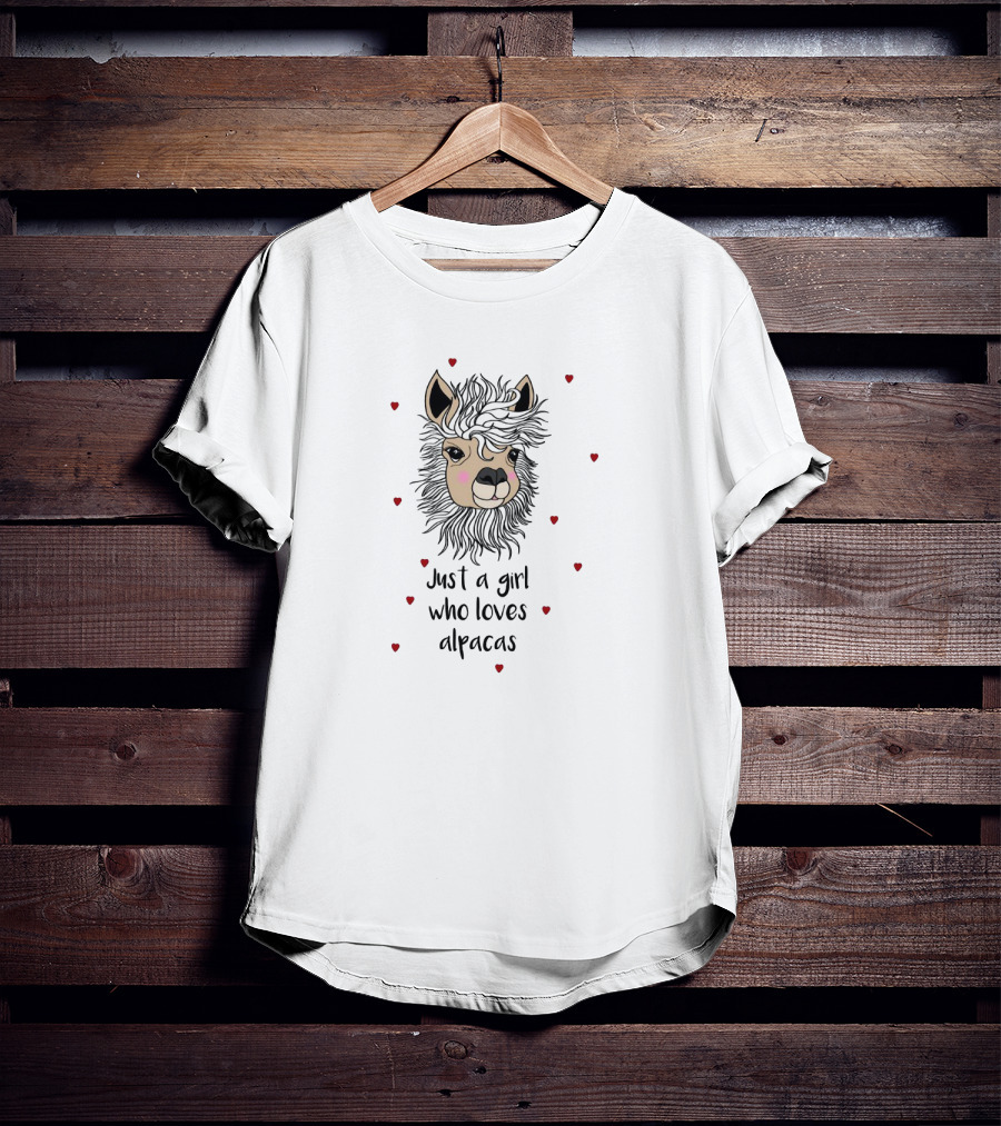 Just A Girl Who Loves Alpacas Surrounded By Hearts T-Shirt