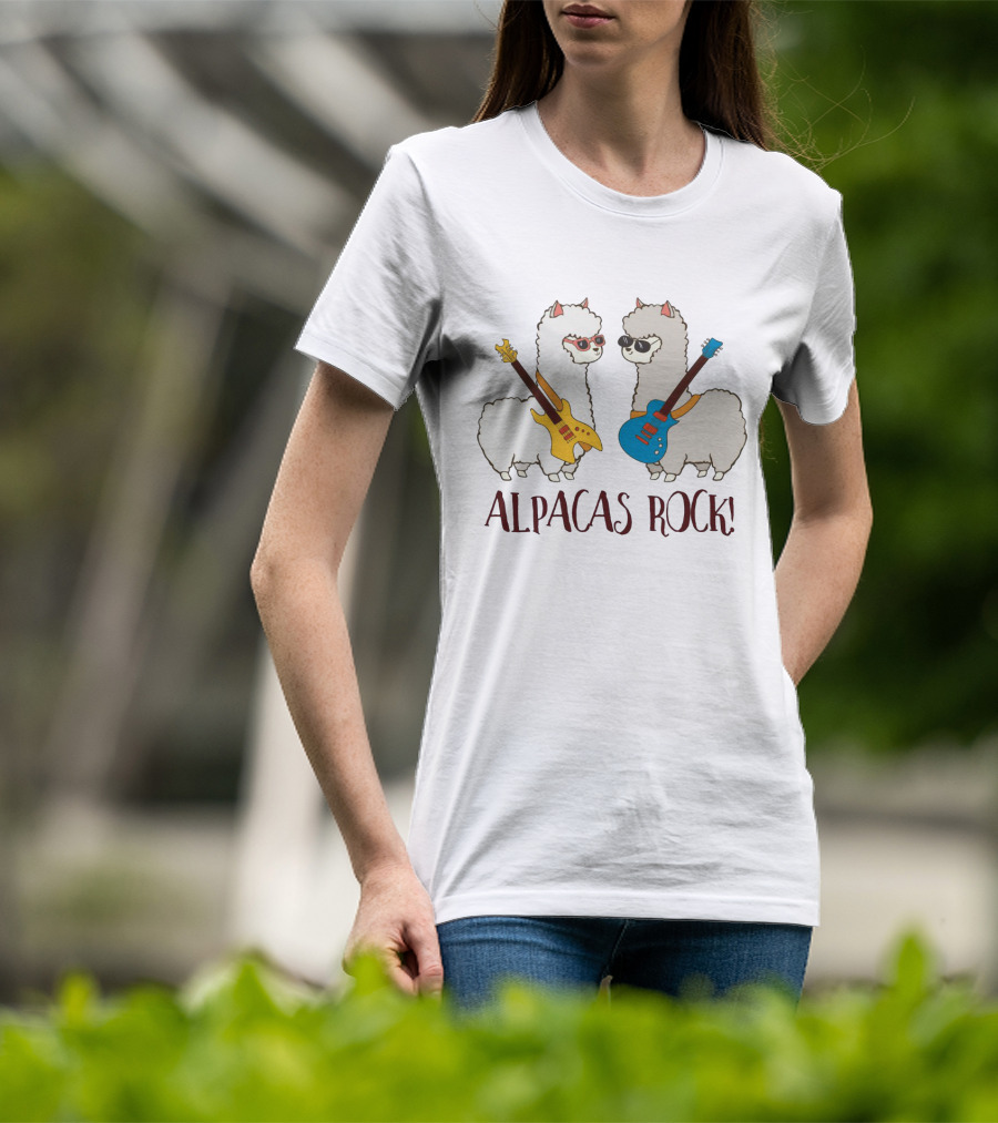 Alpacas Rock Funny Love With Cute Guitar-Playing Alpacas T-Shirt
