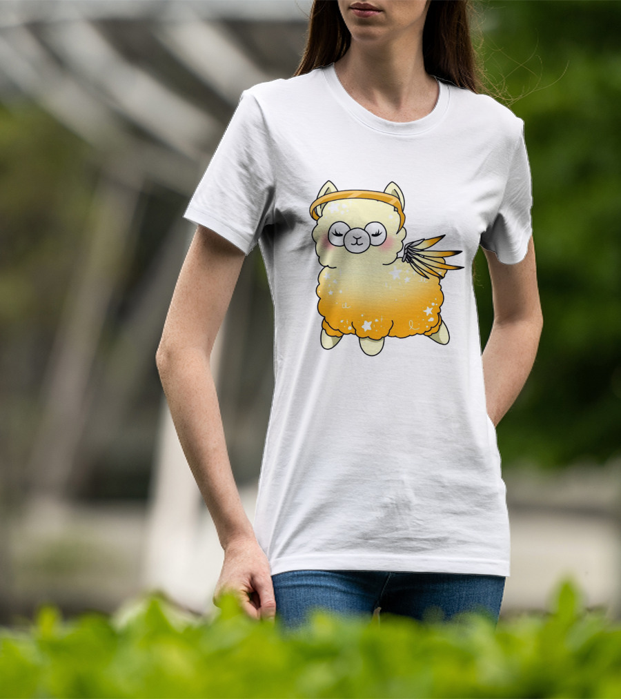 Alpaca Mercy Angelic Winged Halo Fantasy Character T-Shirt