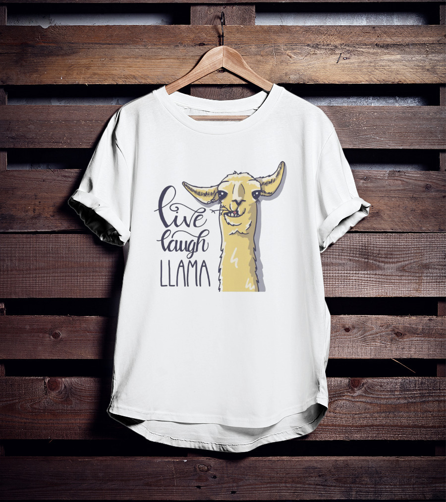 Live Laugh Llama Cartoon Illustration With Whimsical Llama Sketch T-Shirt