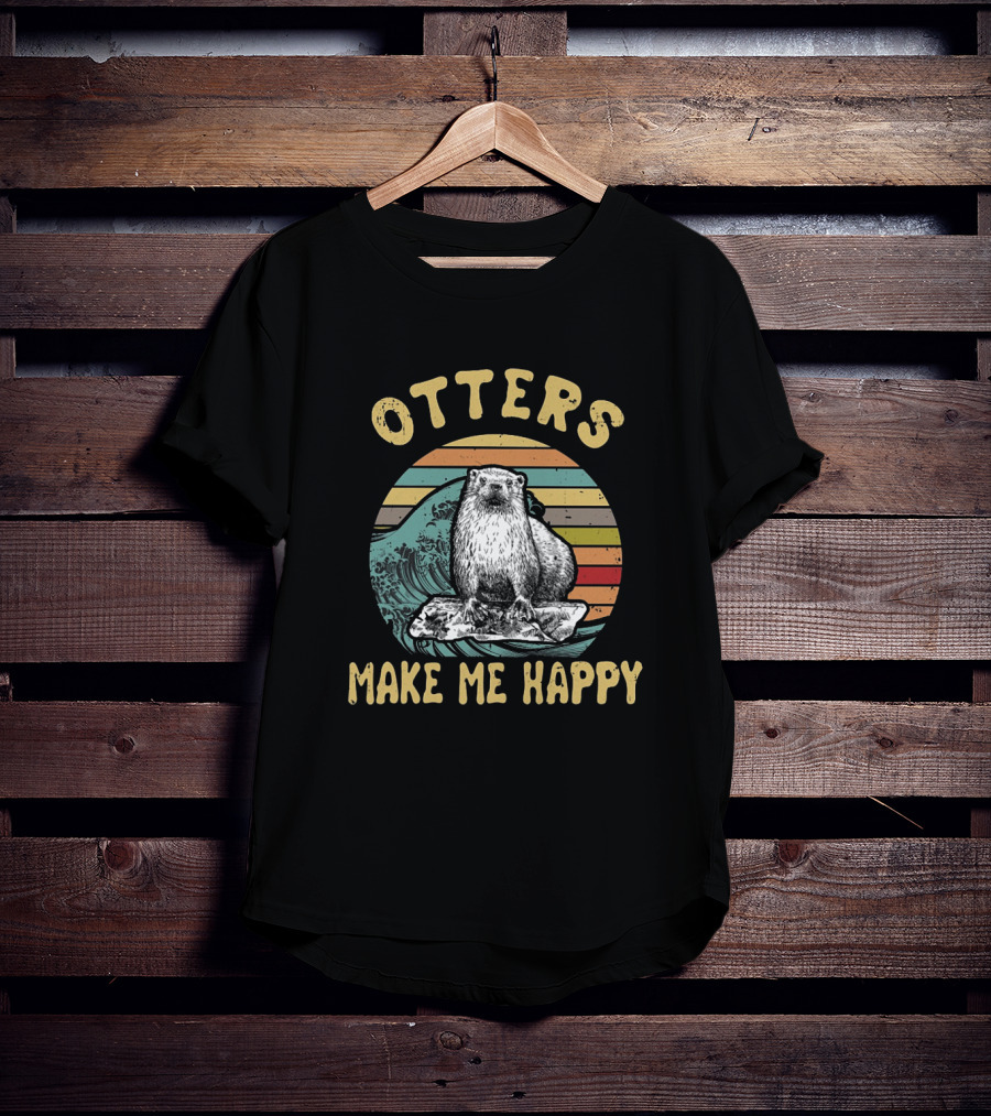 Otters Make Me Happy Vintage Wave T-Shirt