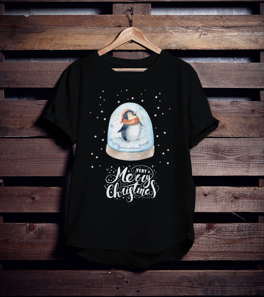 Penguin In Snow Globe Very Merry Christmas T-Shirt