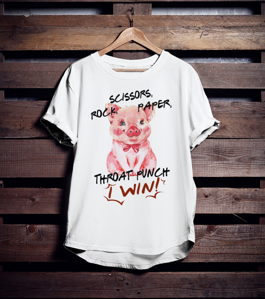 Scissors Rock Paper Throat Punch I Win Cute Pig Watercolor T-Shirt