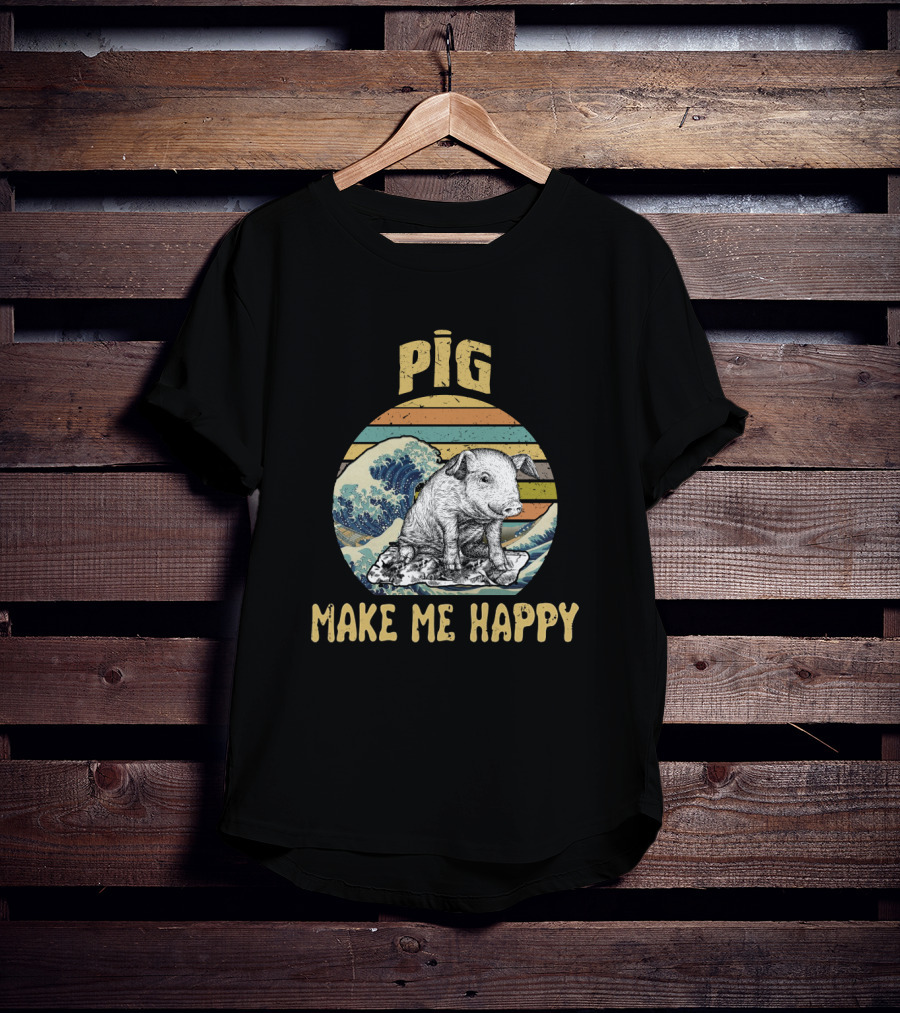 Pig Make Me Happy Retro Wave T-Shirt
