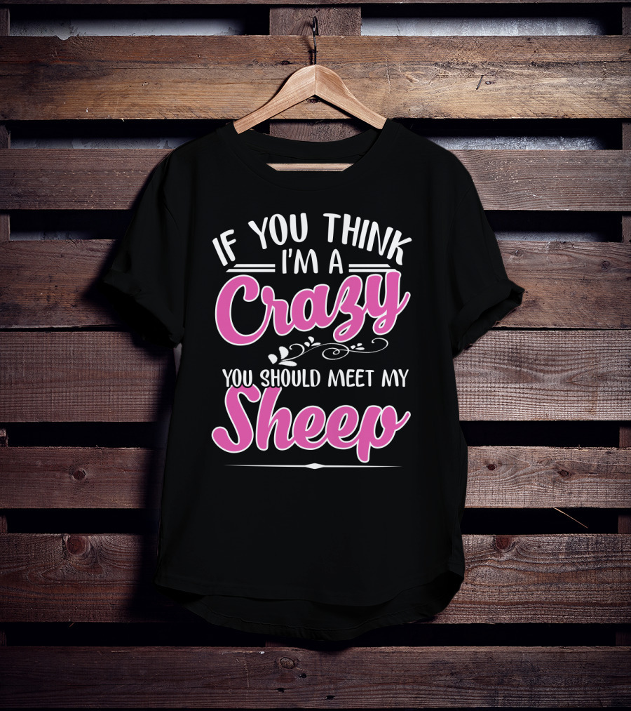 If You Think I'm A Crazy You Should Meet My Sheep Playful Text T-Shirt